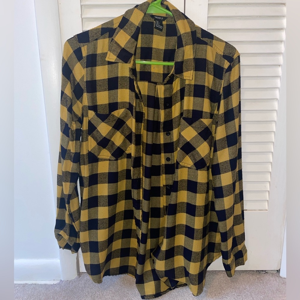 Yellow and navy button-up flannel lightweight